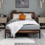 Double Bed Frame with Storage Headboard,Brown 4ft6 Metal Platform Bed frame with Wooden Headboard,Mattress Base,Underbed Storage,No Box Spring Needed Image 9