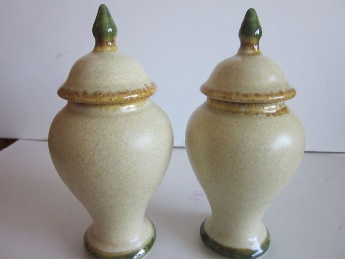 Pair of Vintage Porcelain Staffordshire  Miniture  Vase Urns Handpainted 5 inches