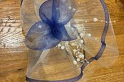 Blue and white fascinator with pearls