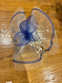 Blue and white fascinator with pearls