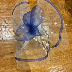 Blue and white fascinator with pearls
