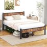 Double Bed Frame with Retro Wooden Headboard Under-Bed Storage for Medium Bedrooms, Master/Guest Room, Couples, Heavy Duty Metal Frame 800 lbs, Noise Free, Easy Assembly, Black Brown Oak Image 6