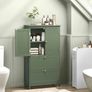 Bathroom Cabinet, Kitchen Cabinet with 2 Doors and 2 Drawers, Adjustable Shelves, 30 x 60 x 110 cm, Forest Green Image 2