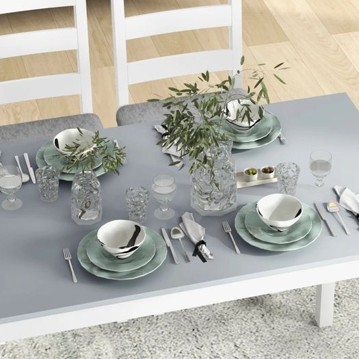 Dining Set, 4-Piece Dining Table Set, 1 Table, 1 Bench, 2 Chairs, Gray + White