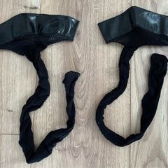 Fishnet stockings with wet-look/pvc top