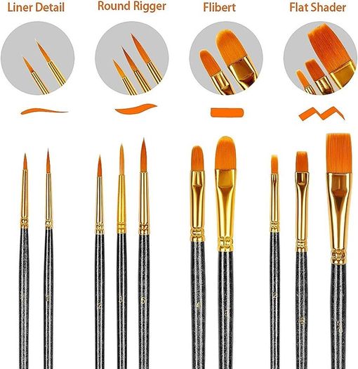10PCS Paint Brushes Set Nylon Hair Brush for Acrylic Painting Oil Painting Watercolor Painting Gouache Painting Face Painting