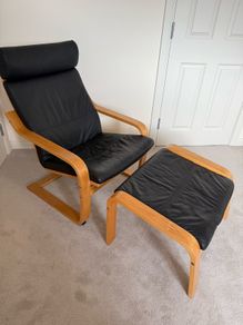 Ikea Poang Leather Chair & Footstool