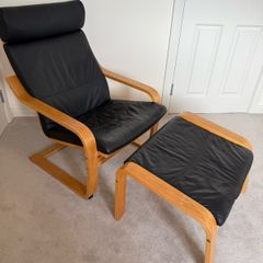 Ikea Poang Leather Chair & Footstool