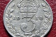 1918 United Kingdom 3 Pence - George V sterling silver coin