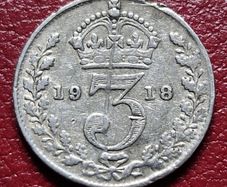 1918 United Kingdom 3 Pence - George V sterling silver coin