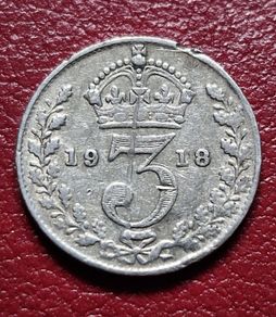 1918 United Kingdom 3 Pence - George V sterling silver coin