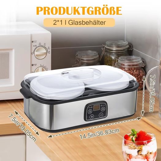 Brand New 2L Yogurt Maker with 2 Jars Temp Control & Timer Multifunction Automatic Greek Yogurt Maker