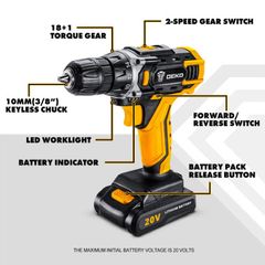 20V MAX Cordless Drill Power Tools Wireless Drills Rechargeable Drill Set for Electric Screwdriver Battery Driller Tool
