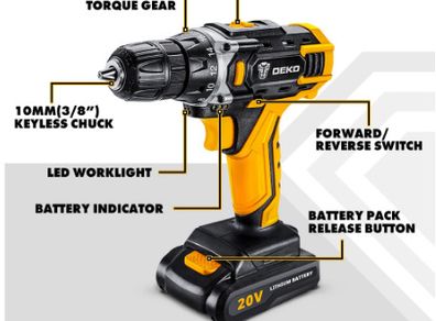 20V MAX Cordless Drill Power Tools Wireless Drills Rechargeable Drill Set for Electric Screwdriver Battery Driller Tool