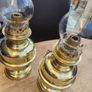 Matching pair of brass oil lamps. Image 3