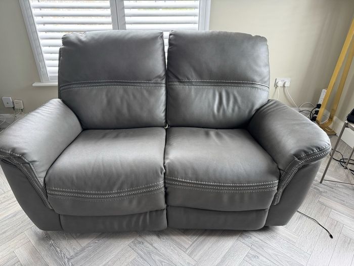 2-Seater Electric Grey Leather Sofa with USB charging ports