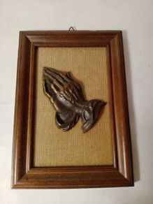 Vintage Italian Framed Brass Praying Hands