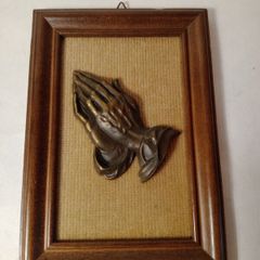 Vintage Italian Framed Brass Praying Hands
