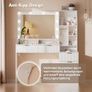 Large Dressing Table with LED Lighting Mirror and Sockets, 12 Jewellery Hooks and 5 Drawers, Dressing Table with Open Shelves for the Bedroom (White) Image 6