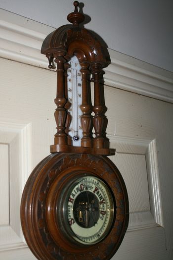 Vintage Barometer Thermometer Hand Carved Body Collectable 1950 Weather Checker L21"