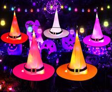 Halloween Decorations Witch Hats, 5pcs Hanging Glowing Witch Hats, Waterproof Lighted Witch Hat for Outdoor, Indoor, Garden, Yard, Halloween Party, Tree, Cosplay (5 Pcs)