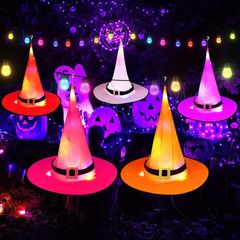 Halloween Decorations Witch Hats, 5pcs Hanging Glowing Witch Hats, Waterproof Lighted Witch Hat for Outdoor, Indoor, Garden, Yard, Halloween Party, Tree, Cosplay (5 Pcs)