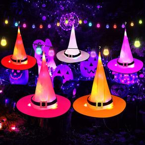 Halloween Decorations Witch Hats, 5pcs Hanging Glowing Witch Hats, Waterproof Lighted Witch Hat for Outdoor, Indoor, Garden, Yard, Halloween Party, Tree, Cosplay (5 Pcs)