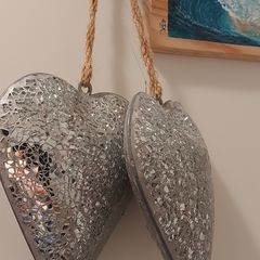Rustic two heart mosaic mirrors