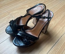 Malone Souliers Mia Platform Sandals Sz 3UK 36 Black Croc-Embossed Designer Lux