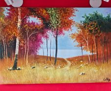 Painting Lake Sea Woods Forest scene Li Fang