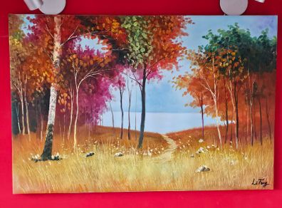 Painting Lake Sea Woods Forest scene Li Fang
