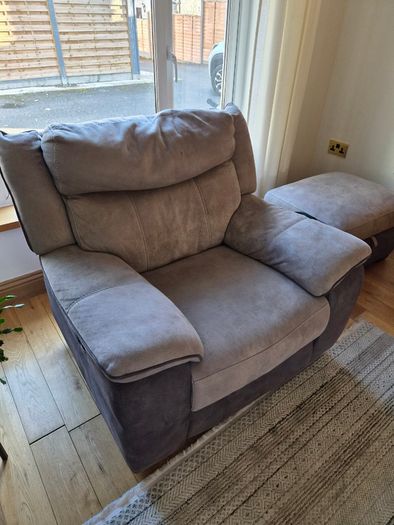 DFS 3-seater couch-power recliner+armchair +footstool