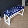 Navy Blue Geometric Wooden Bench 100x30cm White Alder Frame Image 3
