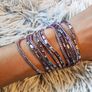 Purple Boho Multi-Layer Leather Bracelet with Rhinestones Image 8
