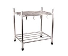 2 Floors heightend kitchen storage and organization Stainless steel dish drainer Multi-layer Kitchen shelf Pan organizer Floor-standing Rack
