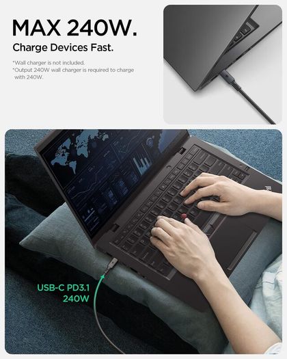 Spigen ArcWire Thunderbolt 4 Cable 240W Fast Charging 6.6/2m 40Gbps Data Transfer USB-IF Certified PD3.1 EPR USB4 Gen3 - Boxed!
