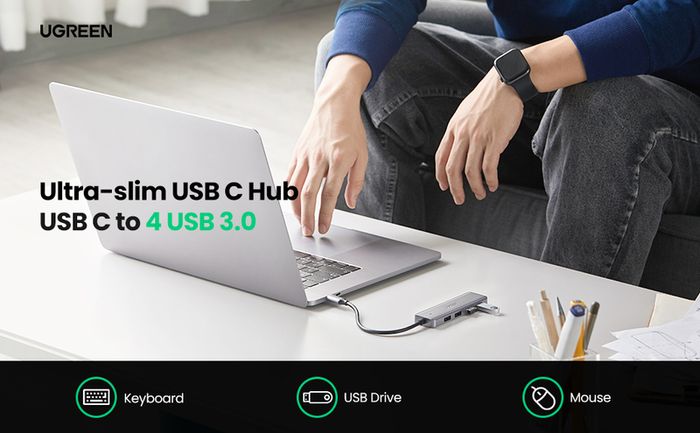 USB C Hub Type C to 4 Port Ways USB 3.0 Adapter Data Extender Hub USB Splitter Compatible with Thunderbolt 3 Macbook Pro M1 Air 2020, iPad Pro Air, XPS 13/15, HP Envy, Huawei MateBook