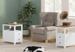 Set of 2 Narrow Bedside Table with Power Strip, 2 Drawers, Sofa Table, for Small Spaces, Maritime Style, Walnut Brown/White
