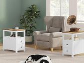 Set of 2 Narrow Bedside Table with Power Strip, 2 Drawers, Sofa Table, for Small Spaces, Maritime Style, Walnut Brown/White