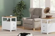 Set of 2 Narrow Bedside Table with Power Strip, 2 Drawers, Sofa Table, for Small Spaces, Maritime Style, Walnut Brown/White