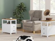 main image for ad Set of 2 Narrow Bedside Table with Power Strip, 2 Drawers, Sofa Table, for Small Spaces, Maritime Style, Walnut Brown/White