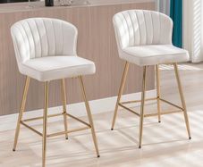 Beige Velvet Bar Stools Set Counter Stools for Dining Room Kitchen Stools with Metal Legs