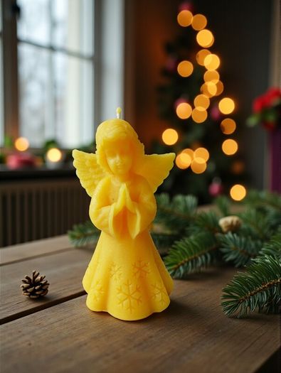 Beeswax Angel Candle  | Christmas Angel Decor | Pure Beeswax Figurine Candle | Holiday Gift | Prayer Angel Candle