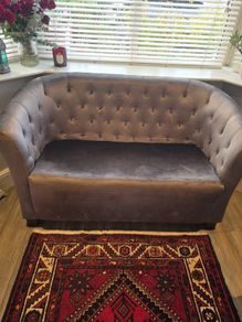 Olive Green Velvet Loveseat / Compact 2 Seater Sofa