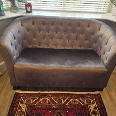 Olive Green Velvet Loveseat / Compact 2 Seater Sofa