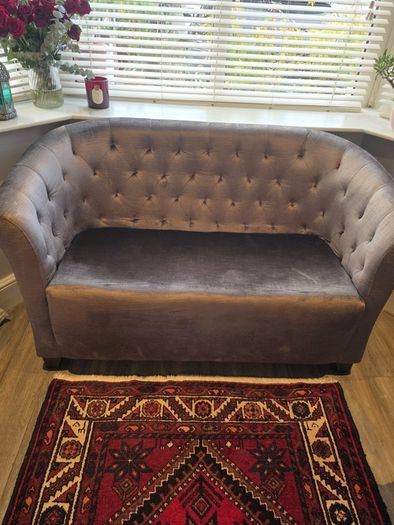 Olive Green Velvet Loveseat / Compact 2 Seater Sofa