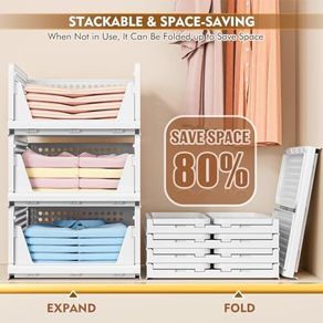 Foldable Closet Organizer, 4 Pack Stackable Storage Boxes