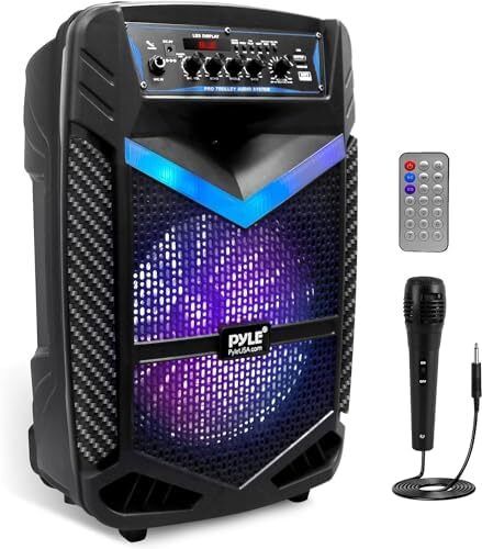 Portable PA Speaker, Bluetooth- Loudspeakers, 600W Rechargeable w/ 10 Subwoofer 1 Tweeter, Pa System w/Wireless Microphone, Dj Speakers, w/Recording Function/Mic Input/Lights/USB/SD/Radio