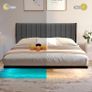 Double Bed Frame with Upholstered Headboard, 4ft6 Floating Upholstered Bed Frame Doule Bed with Charging Station and LED Light, Metal Slats Support, Gray Double Bed Image 5