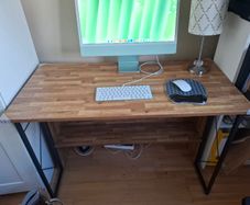AS NEW! Alphason Rhodes Desk - Walnut effect with grey steel frame